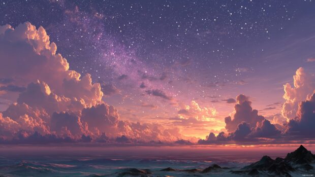 Free desktop sky backgrounds with a tranquil twilight scene filled with stars.
