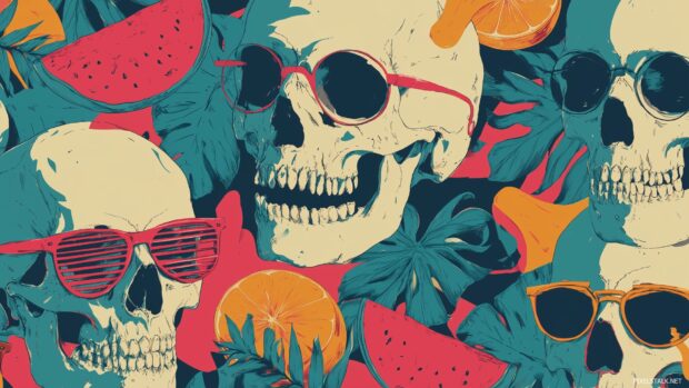 Free download skull wallpapers for PC with a retro vibe and nostalgic elements.