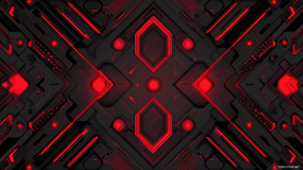 Futuristic red and black pattern, A cyberpunk inspired design with sharp lines and glowing red elements set against a pitch black background.