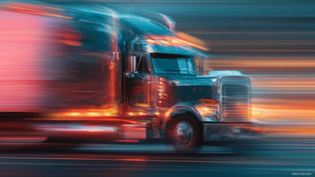 HD Semi truck wall art, An abstract visualization of a Semi truck in motion, blending colors and shapes that evoke speed and power.