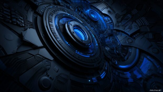 HD black and blue wallpapers with a technologic feel and depth perception.