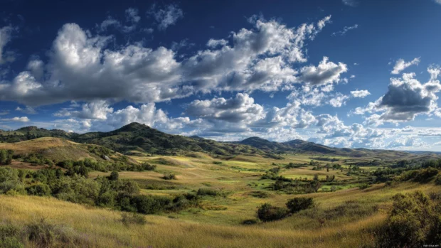 HD nature backgrounds showcasing a panoramic view of rolling hills and vibrant skies, enriching your desktop experience with natural beauty.