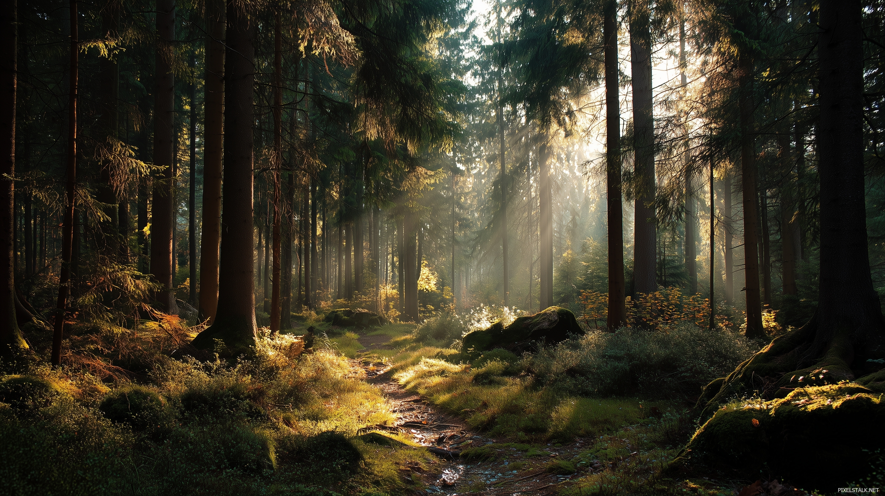HD awesome laptop wallpapers of a dense forest with sunlight fil.
