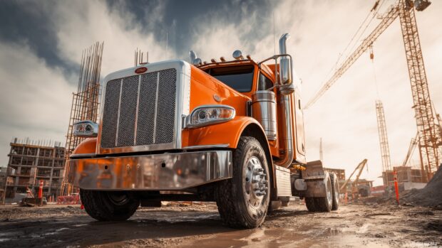 Heavy duty truck wallpapers, A portrait of a heavy duty truck amidst a construction site, showcasing its strength and utility.
