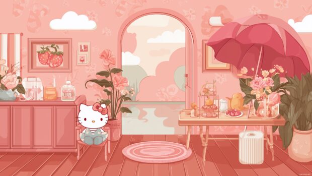 Hello Kitty backgrounds for desktop with a blend of charm and elegance.