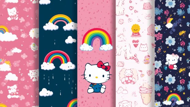 Hello Kitty desktop wallpapers that feature a variety of whimsical themes.