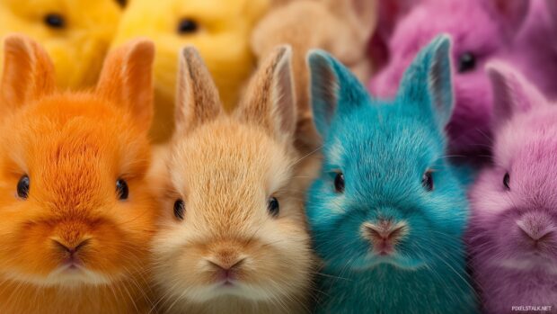 High definition cute baby animal backgrounds with a focus on fluffy bunnies in vibrant colors.