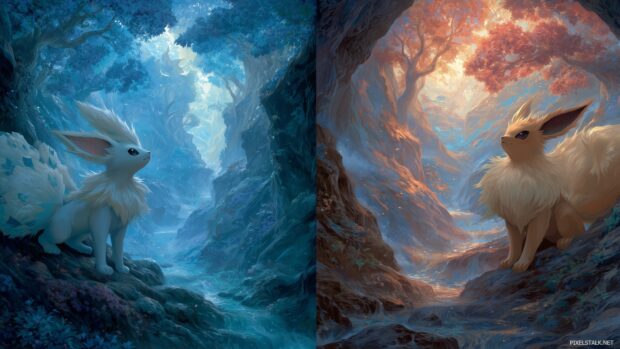 High resolution Pokémon wallpapers showcasing legendary creatures in mythical settings.