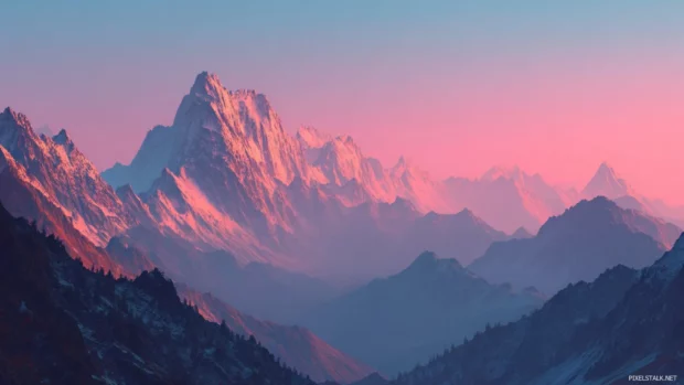 High resolution beautiful backgrounds for PC showcasing a breathtaking mountain range during sunrise, filled with soft pastel colors that inspire awe.