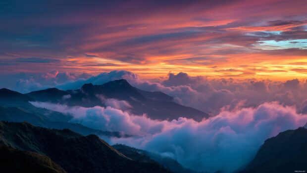 High resolution desktop sky backgrounds featuring a stunning sunrise over mountains.