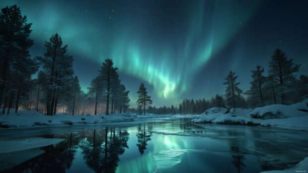 High resolution desktop sky backgrounds showcasing the Northern Lights above a frozen landscape.