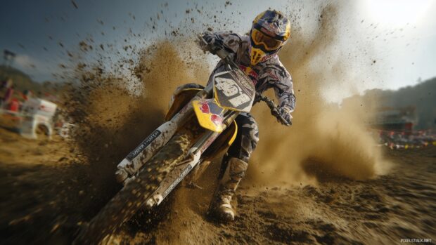 High resolution dirt bike wallpapers free featuring a dynamic scene in a motocross competition.