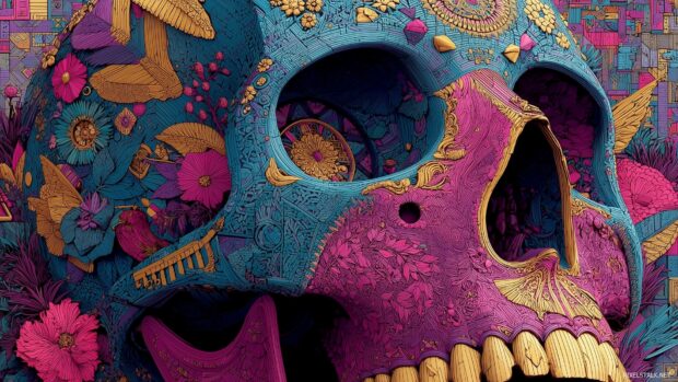High resolution skull wallpapers free with vibrant colors and surreal patterns.