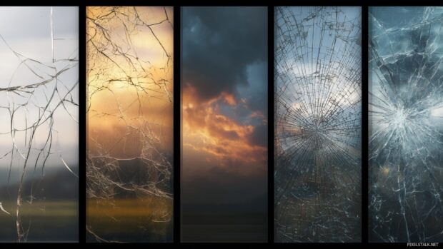 Intriguing cracked screen backgrounds that blend realism with fantasy, appealing to a diverse audience.