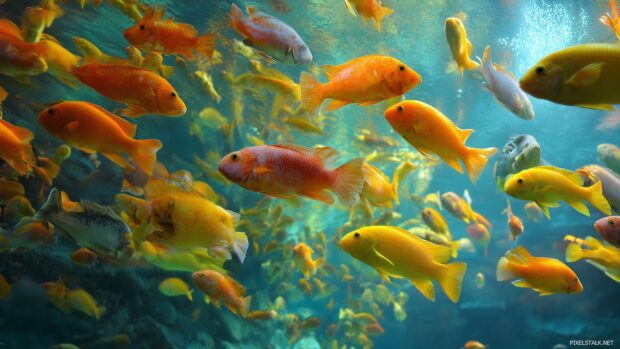 Joyful fish schooling in a bright environment captured in hd fish tank wallpapers for desktop.