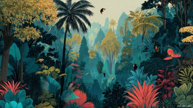 Jungle wallpaper for desktop that transports you into a vibrant, wild ecosystem.