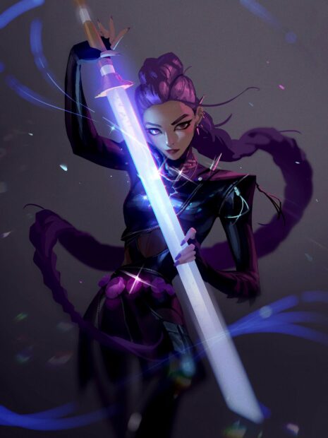 KPop Demon Hunter Wielding a Glowing Sword.