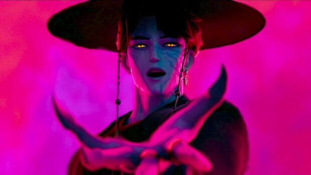KPop Demon Hunter in Mystical Aura and Neon Glow.