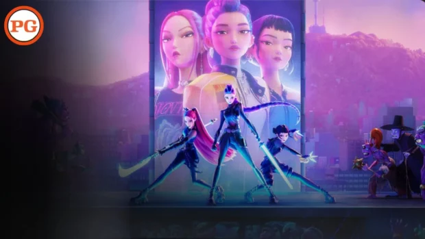 KPop Demon Hunters Battle Dark Forces in Cityscape.