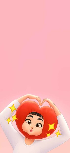 KPop Demon Hunters Cute Heart Pose in Pink Background.