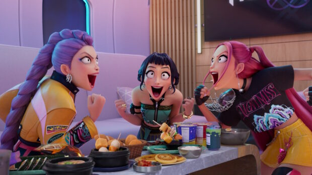 KPop Demon Hunters Enjoying a Feast Together.