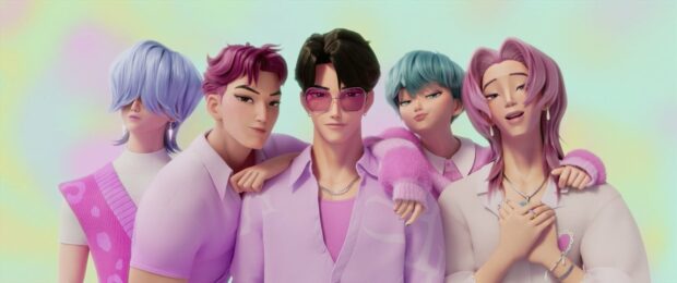 KPop Demon Hunters Stylish Animated Band Group Image.