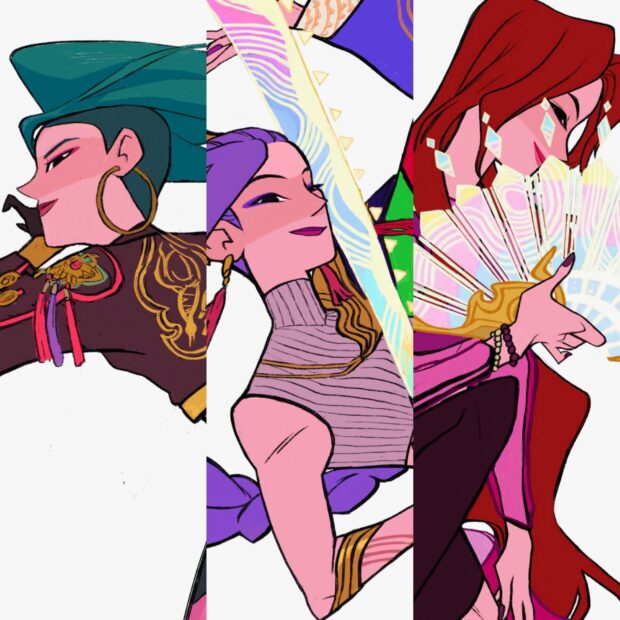 KPop Demon Hunters Unleash Stylish Power in Vibrant Anime Art.