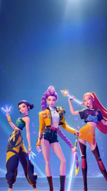 KPop Demon Hunters Vibrant Phone Wallpaper Trio Edition.