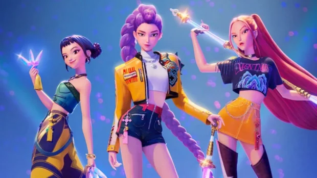KPop Demon Hunters Vibrant Trio in Action.
