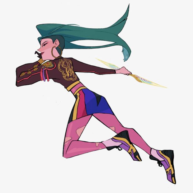 KPop Demon Slayer Warrior in Dynamic Action Pose.