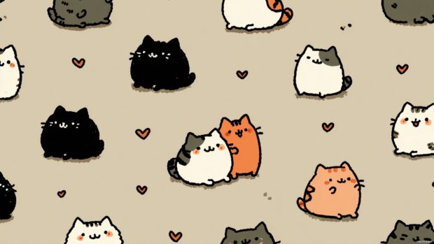 Kawaii cat anime wallpaper featuring adorable cats in various poses.