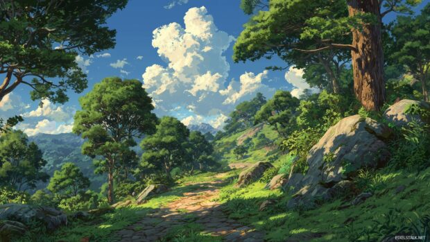 Lush forests with vibrant anime backgrounds 1080p.