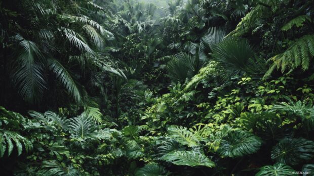 Lush jungle scene with high resolution green wallpapers creating a tropical vibe.