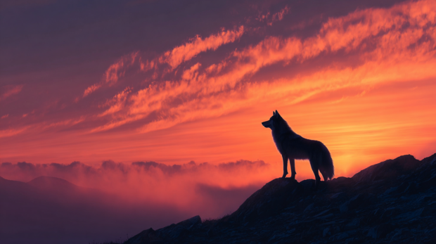 Majestic wolf wallpaper hd featuring a lone wolf against a vibrant sunset.