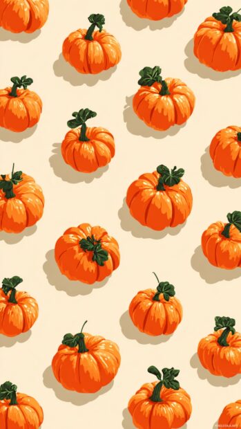 Miniature pumpkins scattered in a tidy repeat pattern with vintage Halloween charm.