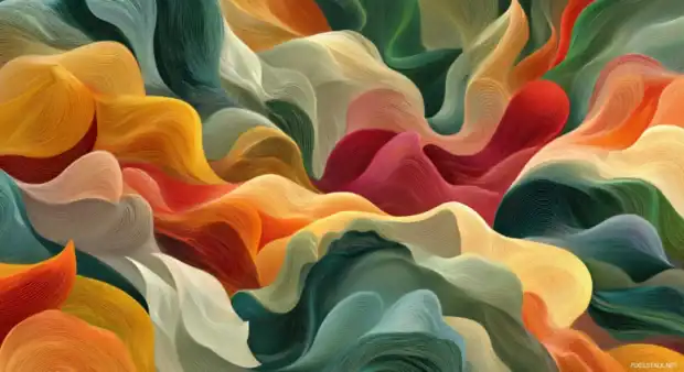 Moving abstract shapes flowing seamlessly in soft waves and vibrant autumn colors.