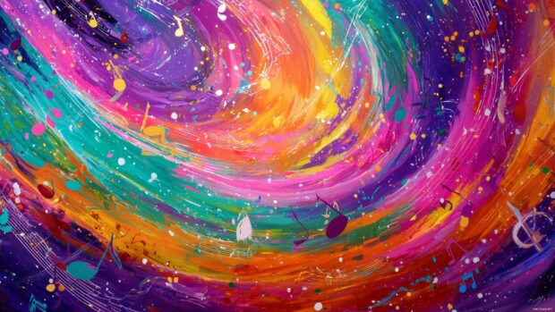 Music Backgrounds, A vibrant representation of musical energy radiating outward, with swirling colors and a sense of movement in the air.