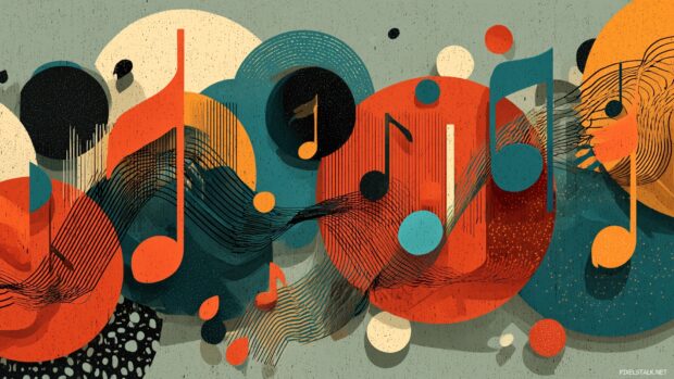 Music note art wallpapers, An imaginative blend of music notes intertwined with abstract geometric shapes, creating a captivating visual narrative.