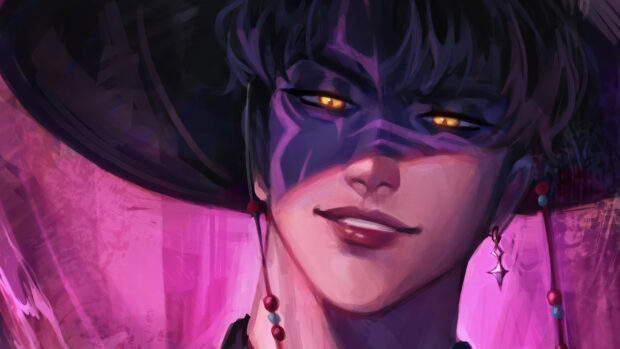 Mystical Jinu Dark Hat Art Wallpaper in Pink Hues.