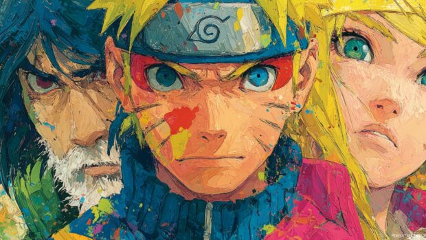 Naruto Wall Art, A vibrant collage of Naruto characters with energetic poses and expressions, emphasizing the bond of friendship.