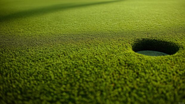Nature golf wallpapers, A close up view of a putting green, highlighting the texture of the grass and the intricate design of the hole.