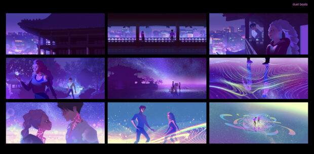 Neon Seoul Romance in KPop Demon Hunters.