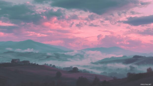 Pastel goth wallpapers for PC, Evocative landscape featuring rolling hills in pastel tones and a moody atmosphere.