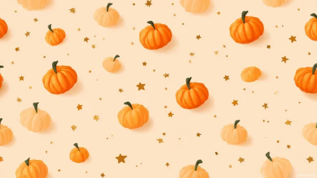 Pattern of tiny pumpkins and stars arranged in a calm and dreamy aesthetic across the screen.