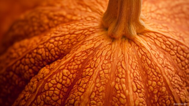 Pumpkin Wallpapers for Desktop, A detailed close up of a pumpkin textured skin and its vibrant color, showcasing the beauty of this autumn symbol.