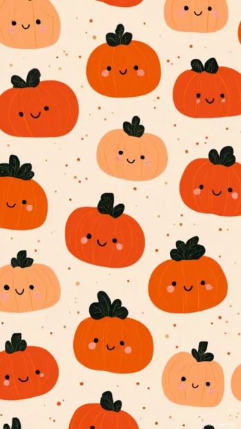 Pumpkin friends with rosy cheeks and playful poses arranged in a light and airy pattern (2).