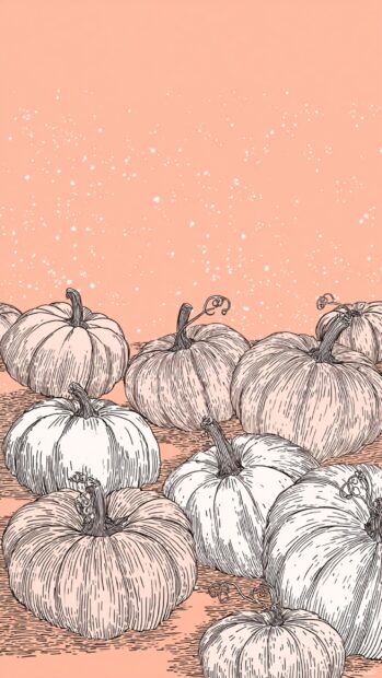 Pumpkin lockscreen iphone concept with bold oversized pumpkin silhouette overlaying soft gradient sunset tones and minimalist vine decor.