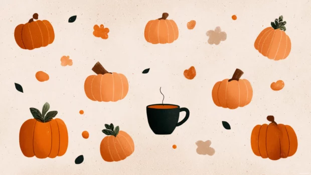 Pumpkin patch elements repeated across the canvas with cute minimal icons and soft textures.