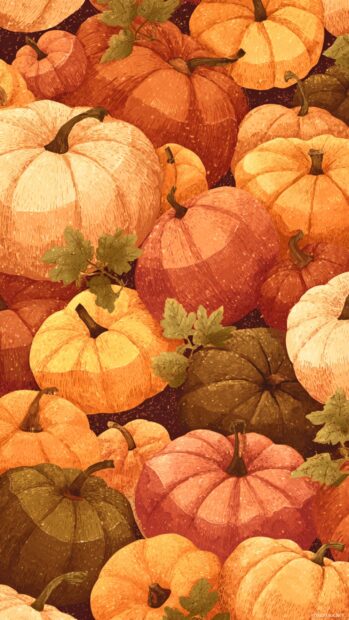 Pumpkin patch iphone wallpaper displaying watercolor style pumpkins scattered among warm pumpkin patch elements seamlessly tiled.