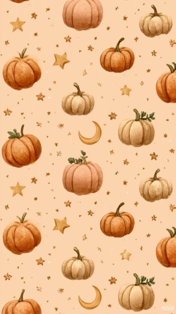 Pumpkin shapes mixed with stars and moons in a dreamy aesthetic layout for iPhone background (2).